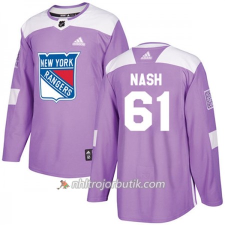 Män Ishockey New York Rangers Tröja Rick Nash 61 Adidas 2017-2018 Lila Fights Cancer Practice Authentic